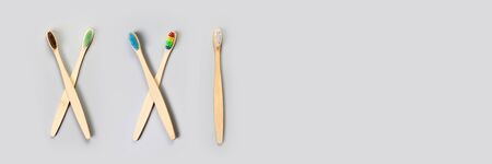 bamboo eco toothbrush. Natural wooden dentist care. Top viewの写真素材