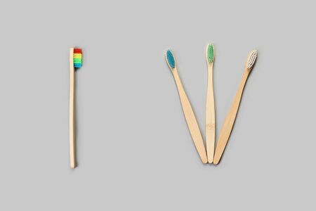 bamboo eco toothbrush. Natural wooden dentist care. Top viewの写真素材
