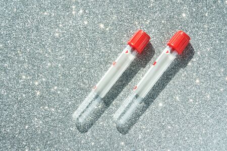 vacutainer for collecting blood material in laboratory. Top view.の写真素材