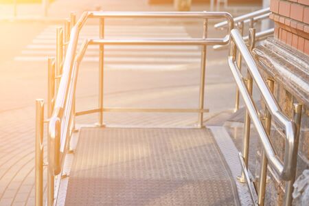 Ramp way with stainless steel handrail with for supportの写真素材