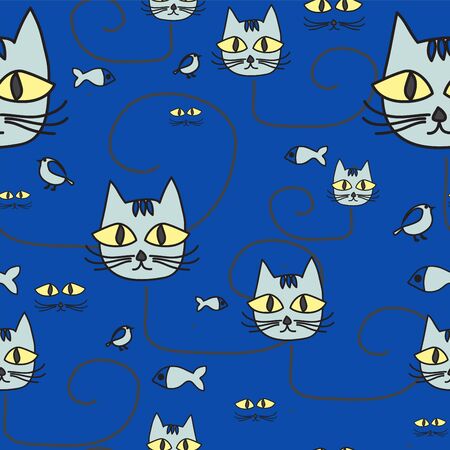 cartoon design with cat. seamless pattern. vector illustrationのイラスト素材