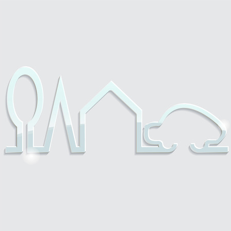 glass icon. house car. treeのイラスト素材