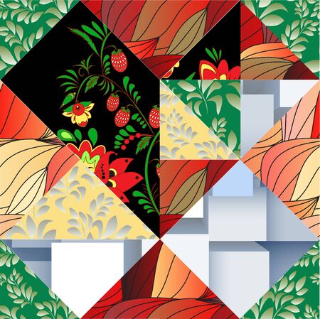 seamless patchwork pattern with flowers stock vectorのイラスト素材