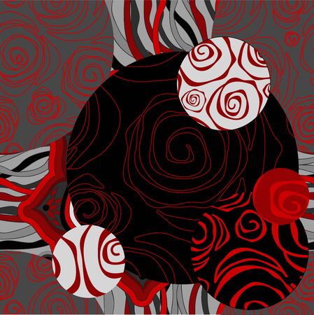 seamless black and white patchwork pattern with flowers のイラスト素材