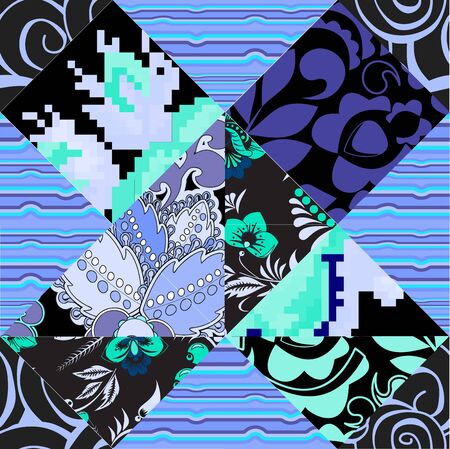 seamless patchwork pattern with  flowersのイラスト素材