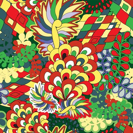 vector seamless abstract doodle flower and wave patternのイラスト素材