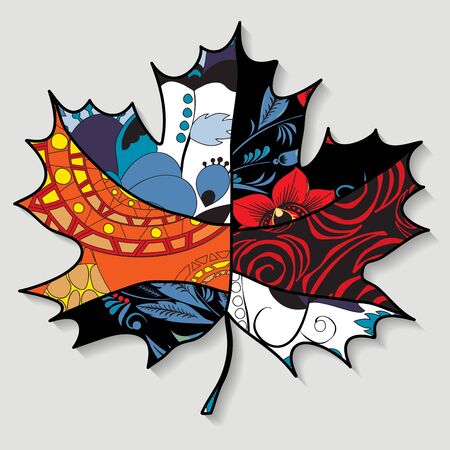 stock single isolated maple leaf.patchwork design. autumn patternのイラスト素材