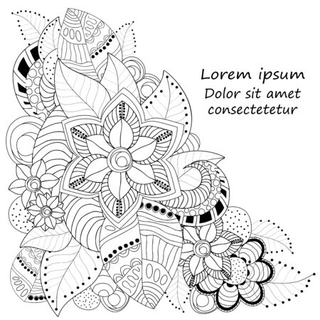 vectors abstract doodle flower and wave pattern. card templateのイラスト素材