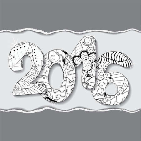 vector 2016 happy new year background with patch and torn paper.のイラスト素材