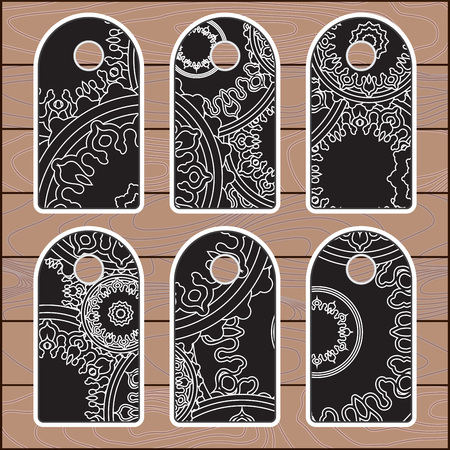 stock vector set of label with floral pattern on the wood background. templateのイラスト素材
