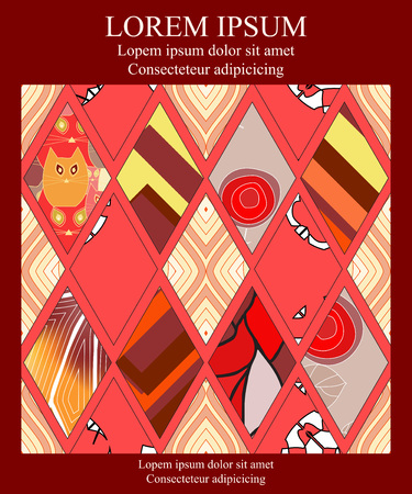 stock vector template for brochure, card, cover, book with patchwork designのイラスト素材