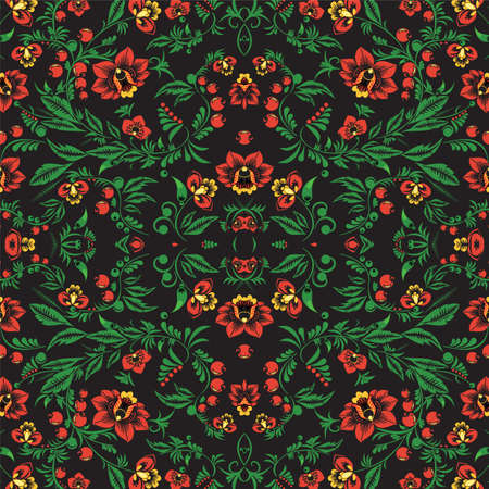 stock vector seamless  pattern. oriental or russian red flowerのイラスト素材