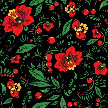 stock vector seamless  pattern. oriental or russian red flowerのイラスト素材