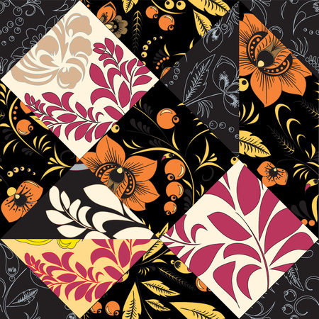 stock vector seamless patchwork pattern. oriental or russian floral designのイラスト素材