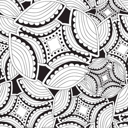 stock vector seamless doodle black and white floral pattern. orient. abstract backgroundのイラスト素材