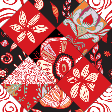 abstract seamless patcwork tile with floral ornament.arabic or orient pattern. vintage styleのイラスト素材