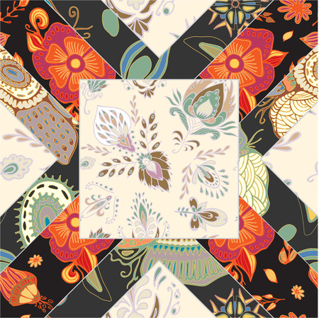 abstract seamless patcwork tile with floral ornament.arabic or orient pattern. vintage styleのイラスト素材