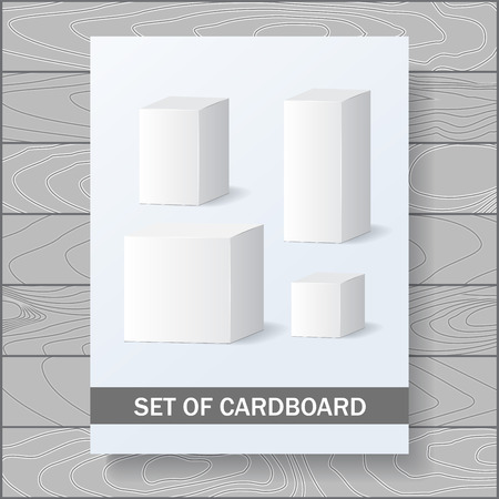 set of cadrboard package. isolated box on the wood background. mock up, template. stockのイラスト素材