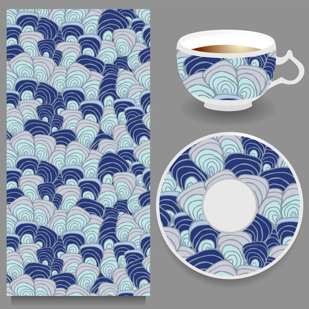 vector seamless orient pattern with cup and plate. russian designのイラスト素材