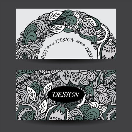 Stock vector cartoon hand draw colorful corporate identity horizontal banner with waves and flowers. background. template for cardのイラスト素材