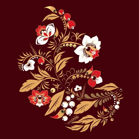 stock vector abstract hand draw flower and wave, doodle bouquet. oriental or arabic, russia art background. template for card. Banner.のイラスト素材