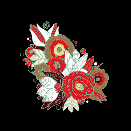 stock vector abstract hand draw flower and wave, doodle bouquet. oriental or arabic, russia art background. template for card. banner.のイラスト素材