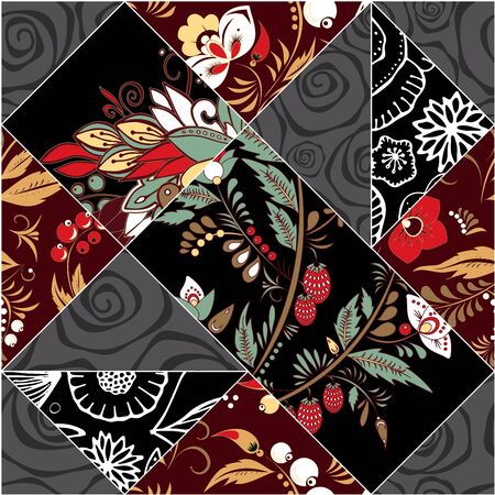 abstract seamless patchwork tile with floral ornament.arabic or orient pattern. vintage styleのイラスト素材