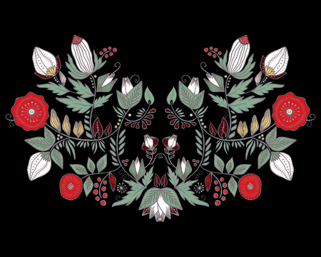 stock vector flowers and leaf ornament. oriental or russian pattern.necklace embroidery designのイラスト素材