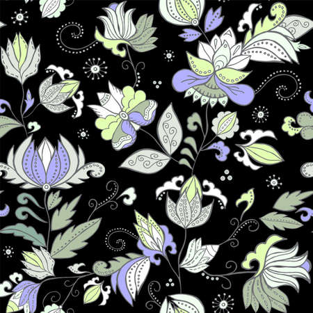 Modern design of gray stock vector seamless flower, doodle pattern. abstract art backgroundのイラスト素材