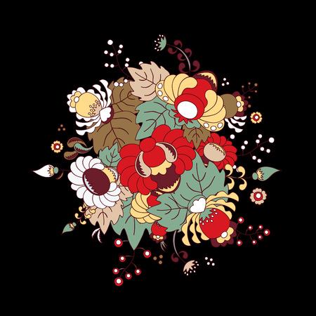 stock vector abstract hand draw flower and wave, doodle bouquet. oriental or arabic, russia art background. template for card. bannerのイラスト素材