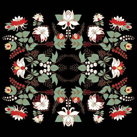 stock vector flowers and leaf ornament. oriental or russian pattern.necklace embroidery designのイラスト素材