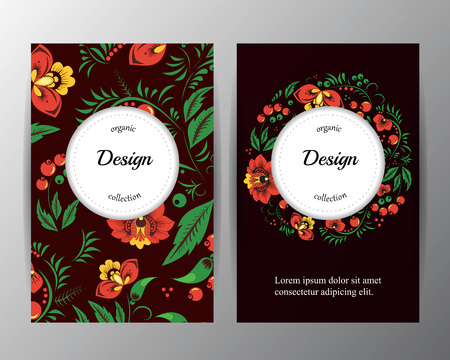 stock vector floral card design.doodl pattern with wreath flowers and leaf. russian or orient styleのイラスト素材