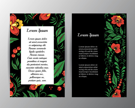 stock vector floral card design.doodl pattern with wreath flowers and leaf. russian or orient styleのイラスト素材