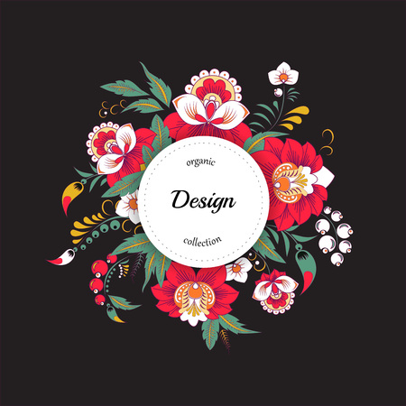 Circle frame. doodle cute flowers in wreath illustrationのイラスト素材