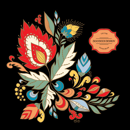 stock vector abstract hand draw flower and wave, doodle bouquet. oriental or arabic, russia art background. template for card. bannerのイラスト素材