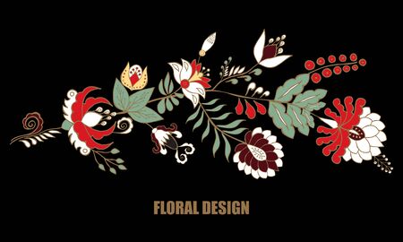 stock vector abstract hand draw flower and wave, doodle bouquet. oriental or arabic, russia art background. template for card. bannerのイラスト素材