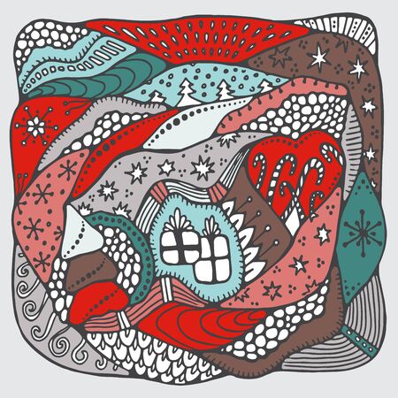 stock vector doodle christmas pattern with boll, star and snowflakes.のイラスト素材