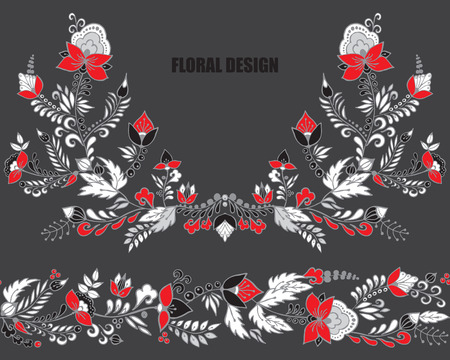 Stock vector flowers and leaf ornament. Oriental or Russian pattern. Necklace embroidery designのイラスト素材