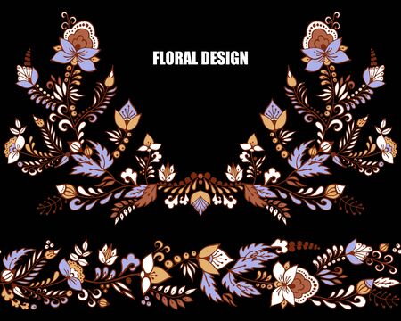 stock vector flowers and leaf ornament. oriental or russian pattern.necklace embroidery designのイラスト素材