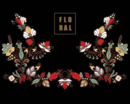 stock vector flowers and leaf ornament. oriental or russian pattern.necklace embroidery designのイラスト素材