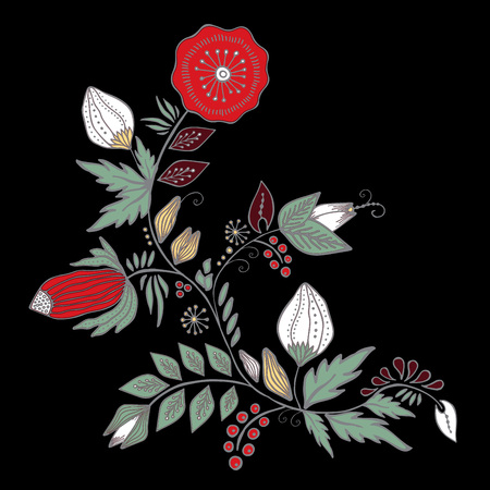 stock vector abstract hand draw flower and wave, doodle bouquet. oriental or arabic, russia art background. template for card. bannerのイラスト素材