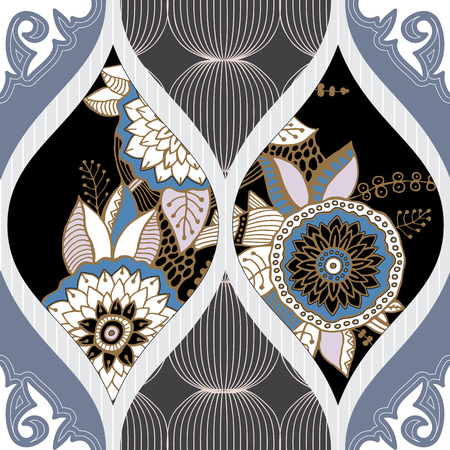 abstract seamless patchwork tile with floral ornament.arabic or orient pattern. vintage styleのイラスト素材