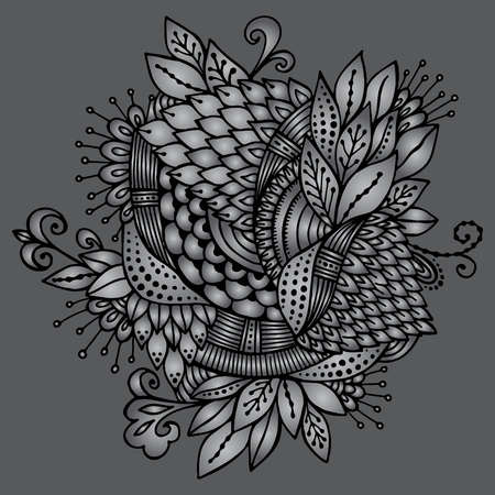 stock vector abstract hand draw flower and wave, doodle bouquet. oriental or arabic, russia art background. template for card.のイラスト素材