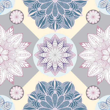 Abstract patchwork tile with floral ornaments vector illustrationのイラスト素材