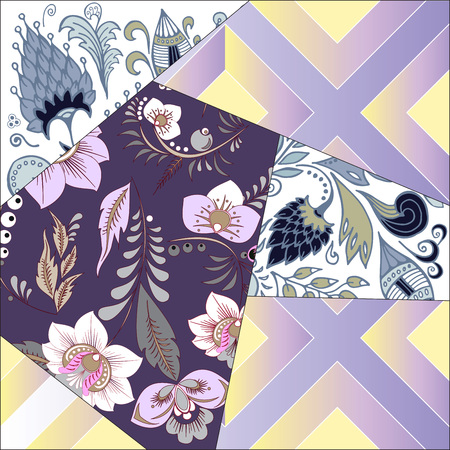 abstract seamless patchwork tile with floral ornament.arabic or orient pattern. vintage styleのイラスト素材