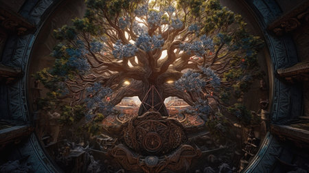 Illustration inspired from the Tree of Life from Celtic and Norse cultures, shown in a Fantasy Landscape.

3D CG rendering of Tree. High technology 3D illustration.の素材