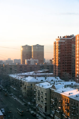 Evening winter cityscape. View from the high-rise building.の写真素材