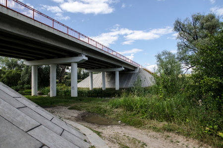 Bridge over the river in the village of Moscow Countrysideの写真素材