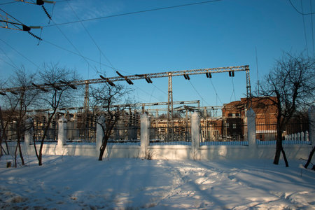 Railway station in winter, Moscow, Russia. Winter landscape.