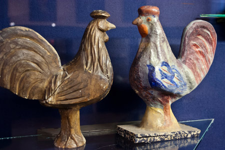Antique ceramic roosters in Sergiev Pasad Museum.の写真素材